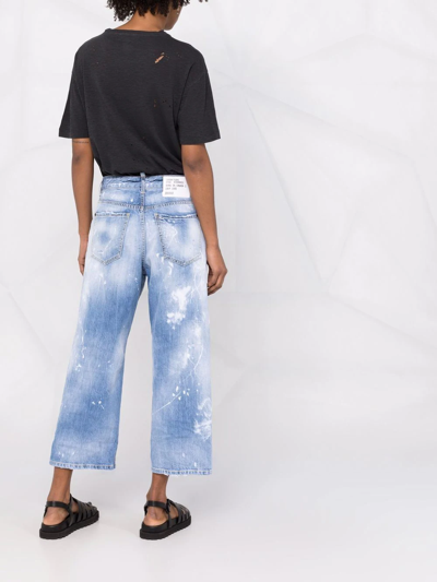 Dsquared2 Distressed Paint-splattered Wide-leg Jeans In Blue