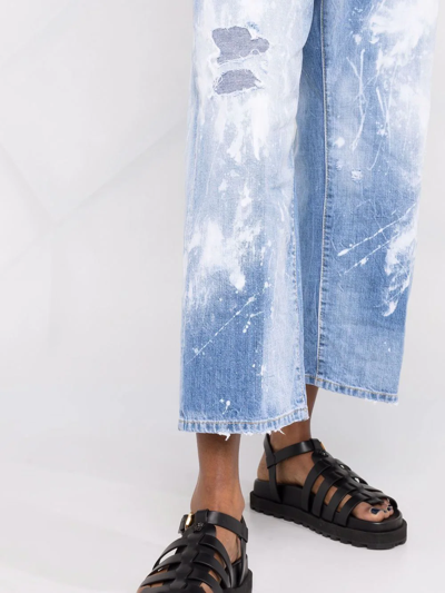 Dsquared2 Distressed Paint-splattered Wide-leg Jeans In Blue
