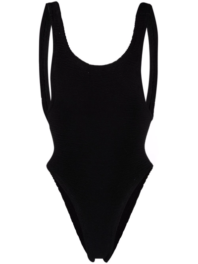 Shop Reina Olga Ruby Ribbed High-cut Swimsuit In Black