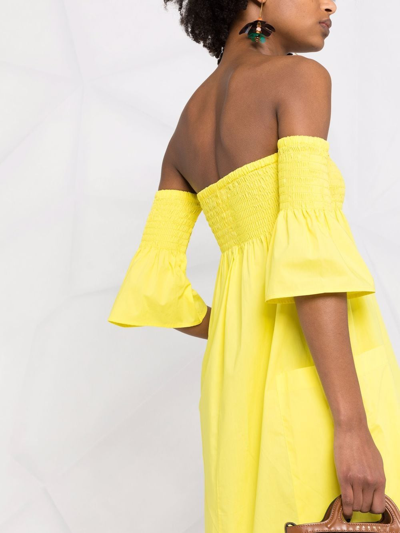 Shop Semicouture Off-shoulder Cotton Dress In Yellow