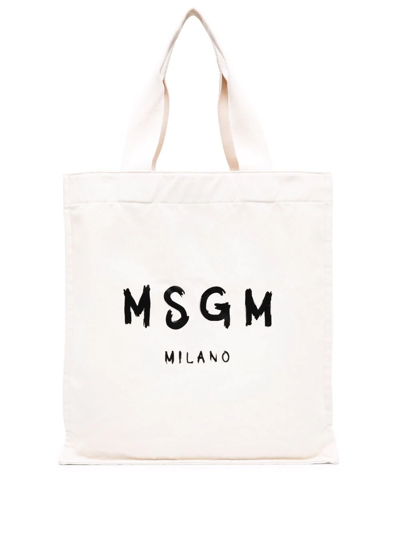 Shop Msgm Logo-print Tote Bag In Neutrals