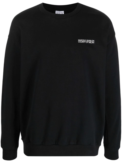 Shop Marcelo Burlon County Of Milan Logo-embroidered Organic Cotton Sweatshirt In Black