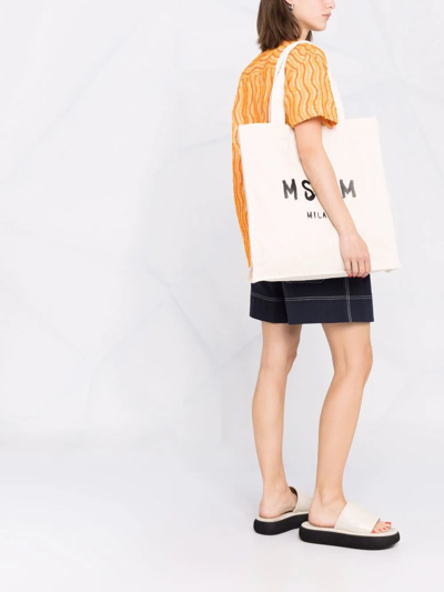 Shop Msgm Logo-print Tote Bag In Neutrals