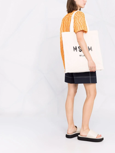 Msgm Logo-print Tote Bag In Neutrals