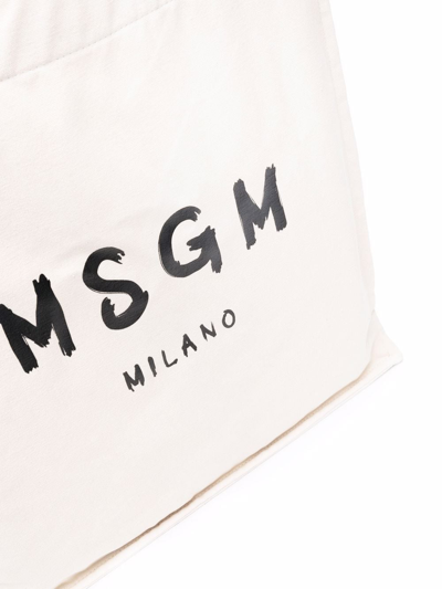 Shop Msgm Logo-print Tote Bag In Neutrals