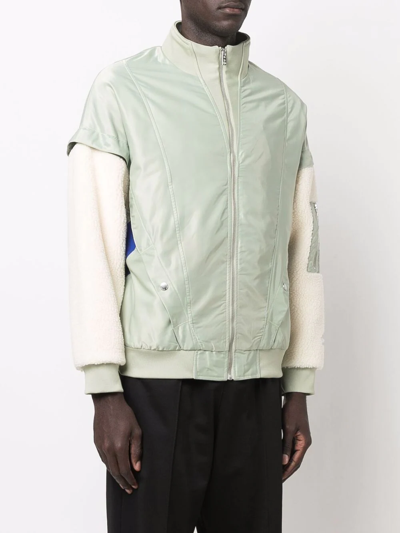 Shop Li-ning Layered Tonal-print Bomber Jacket In Green