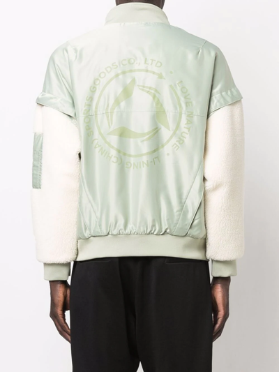 Shop Li-ning Layered Tonal-print Bomber Jacket In Green