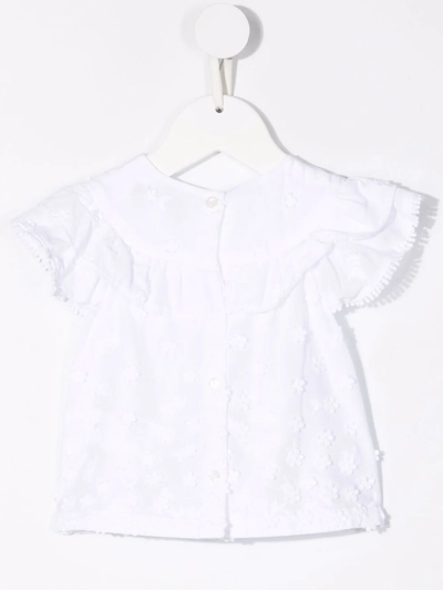 Shop Tartine Et Chocolat Floral-embroidered Ruffled Blouse In White