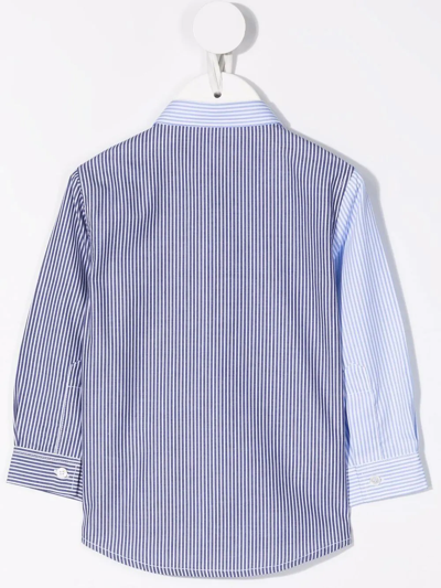 Shop Il Gufo Contrast Stripe Panel Shirt In Blue