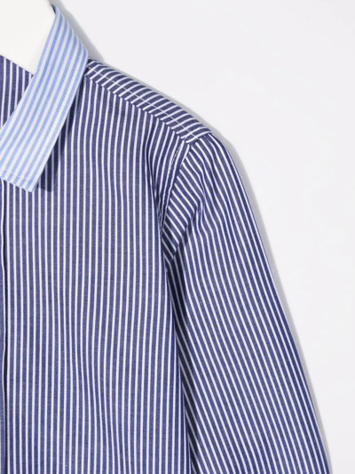 Shop Il Gufo Contrast Stripe Panel Shirt In Blue