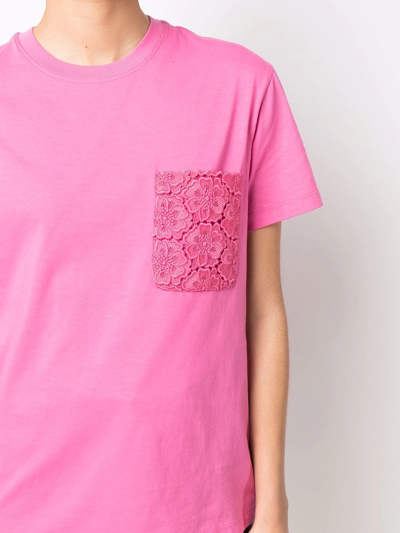 Shop Valentino Lace-pocket Logo T-shirt In Pink