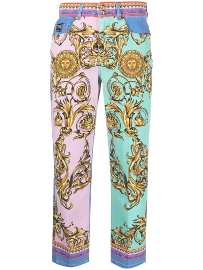 Shop Versace Jeans Couture Baroque Pattern-print Cropped Jeans In Pink