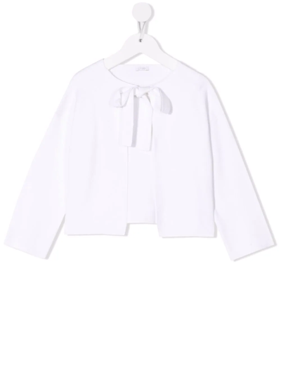 Shop Il Gufo Fine-knit Bow-fastening Cardigan In White