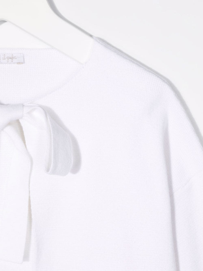 Shop Il Gufo Fine-knit Bow-fastening Cardigan In White