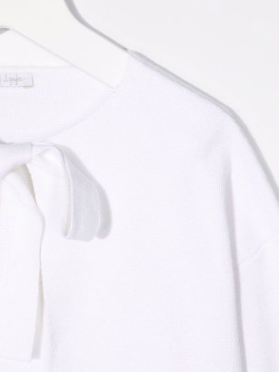 Il Gufo Fine-knit Bow-fastening Cardigan In White
