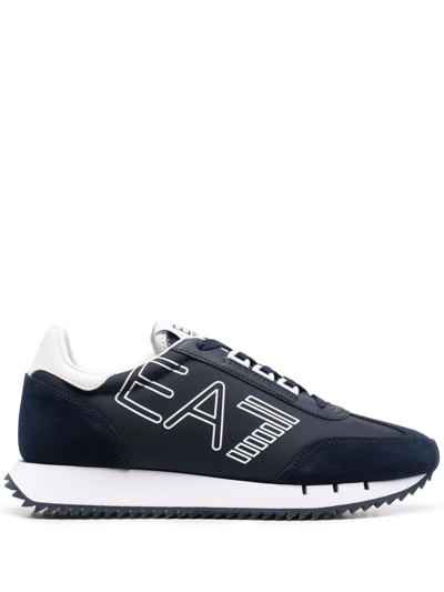 Shop Ea7 Logo-print Lace-up Sneakers In Blue