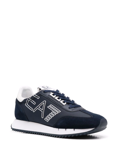 Shop Ea7 Logo-print Lace-up Sneakers In Blue