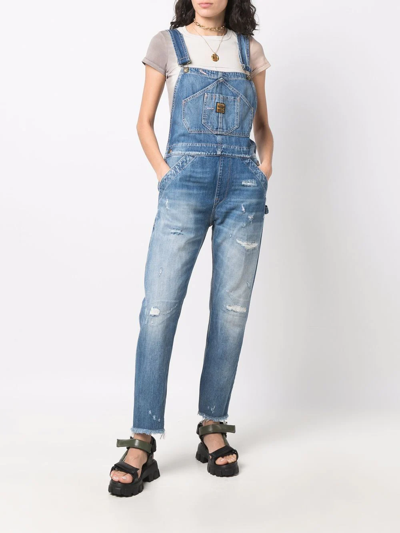 Shop Washington Dee Cee Distressed-effect Denim Dungarees In Blue