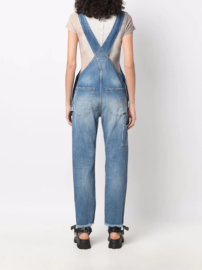 Shop Washington Dee Cee Distressed-effect Denim Dungarees In Blue