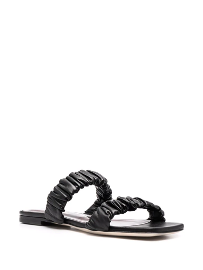 Shop Staud Maya Leather Flat Sandals In Black