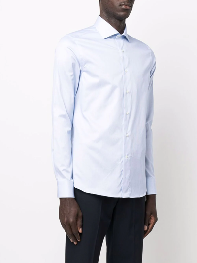 Shop Canali Micro-stripe Cotton Shirt In Blue