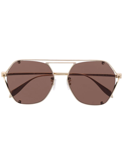 Shop Alexander Mcqueen Geometric-frame Sunglasses In Gold