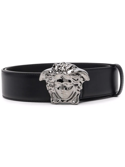 Shop Versace La Medusa Leather Belt In Black