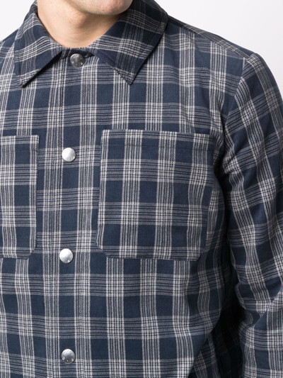 Shop Apc Check-print Cotton Jacket In Blue