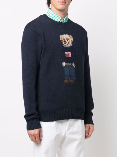 Shop Polo Ralph Lauren Polo Bear Motif Knitted Jumper In Blue
