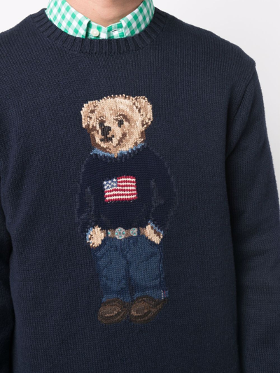 Shop Polo Ralph Lauren Polo Bear Motif Knitted Jumper In Blue