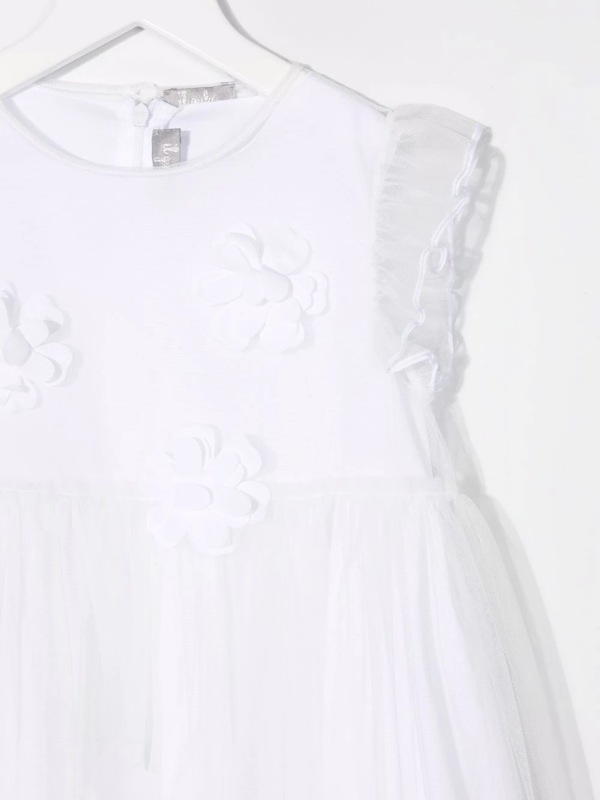 Il Gufo floral-appliqué tulle dress - White