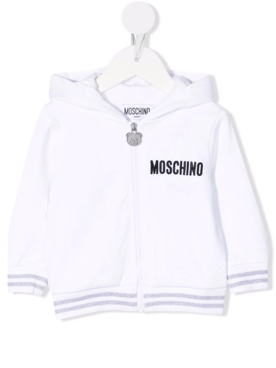 Shop Moschino Teddy Bear Embroidery Hoodie In White