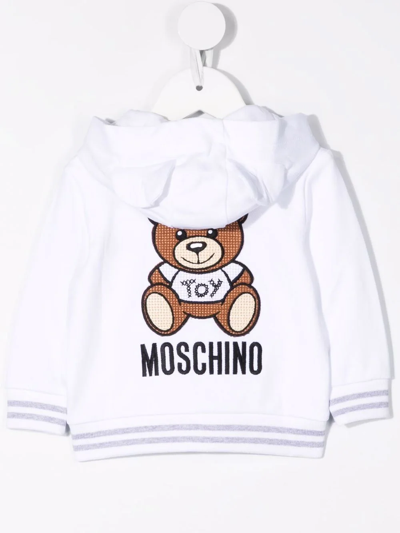 Shop Moschino Teddy Bear Embroidery Hoodie In White