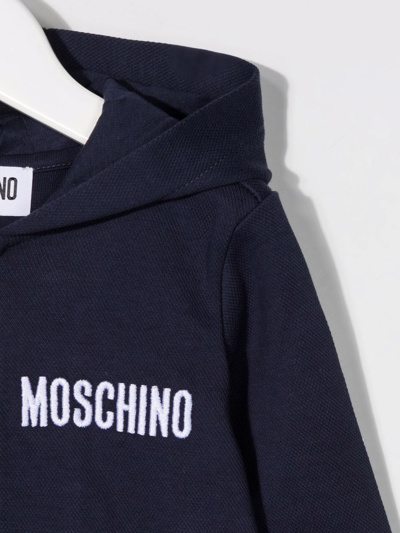 Shop Moschino Teddy Bear Embroidery Zip-up Hoodie In Blue
