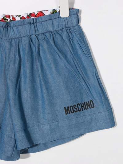 Shop Moschino Logo-print Flared Shorts In Blue