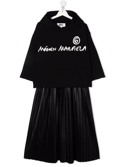 Shop Mm6 Maison Margiela Teen Detachable Logo-hoodie Dress In Black
