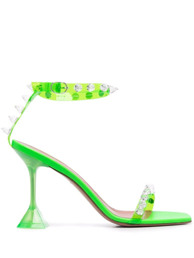 Shop Amina Muaddi Julia Glass 95mm Sandals In Green