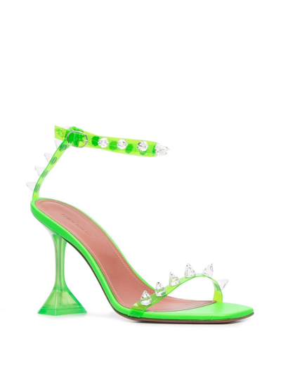 Shop Amina Muaddi Julia Glass 95mm Sandals In Green