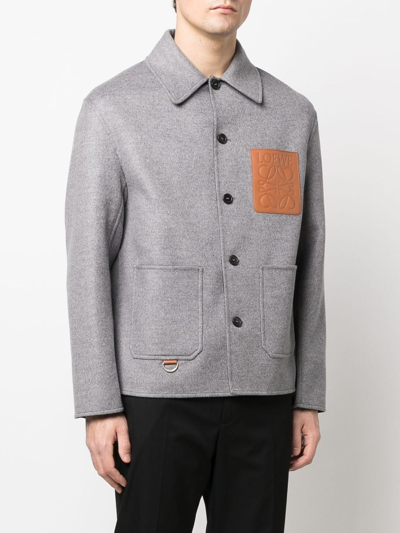 Shop Loewe Logo-debossed Wool Jacket In Grey