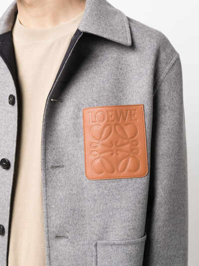 Shop Loewe Logo-debossed Wool Jacket In Grey