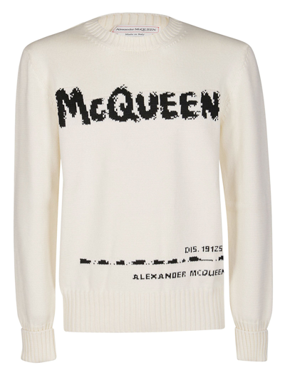 Shop Alexander Mcqueen Graffiti Logo Intarsia Sweater In White