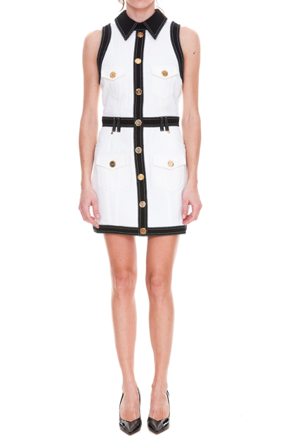 Shop Balmain Monogram Pattern Sleeveless Mini Dress In Multi