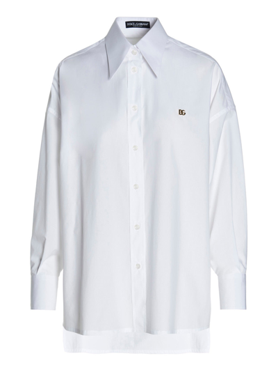 Shop Dolce & Gabbana Logo Detailed Oversized Shirt In White