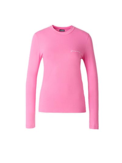 Shop Jacquemus Logo Embroidered Crewneck T In Pink