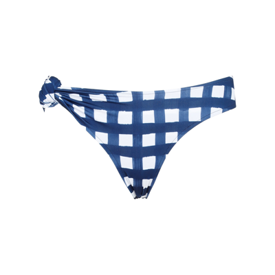 Shop Jacquemus Plaid Pattern Knotted Beachwear In Navy