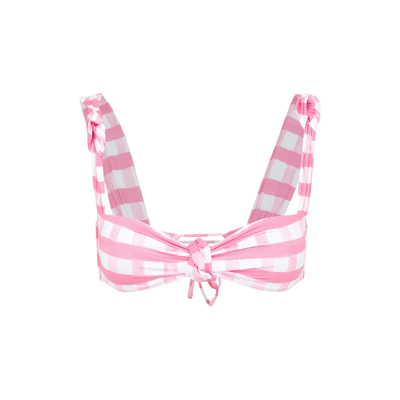 Shop Jacquemus Plaid Pattern Knotted Bikini Top In Pink