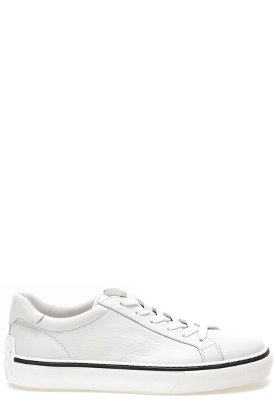 Shop Tod's Round Toe Low Top Sneakers In White