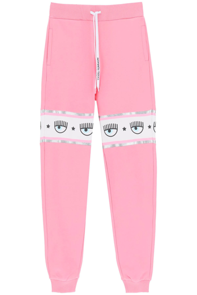 Shop Chiara Ferragni Maxi Logomania Sweatpants In Pink,white,silver