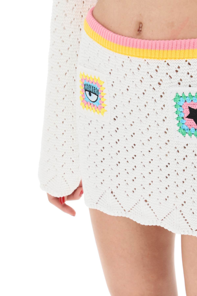 Shop Chiara Ferragni Crochet Mini Skirt In White,pink,yellow
