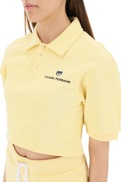 Shop Chiara Ferragni Cropped Fleece Polo Shirt In Yellow